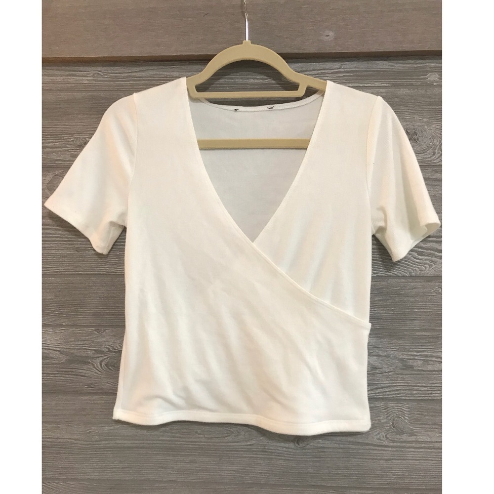short sleeve wrap v neck